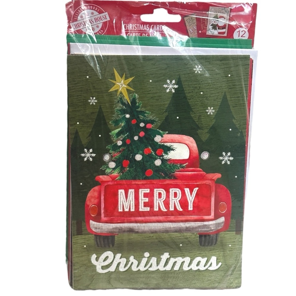 Christmas House 12Pc Gold Foil Assorted Christmas Greeting Cards & Envelopes Set